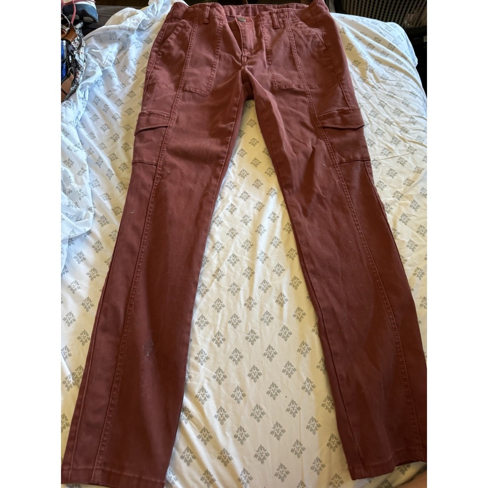 CABI Pants Women's 12 Rust Red The Drifter Skinny Cargo Cotton Stretch EUC CT1